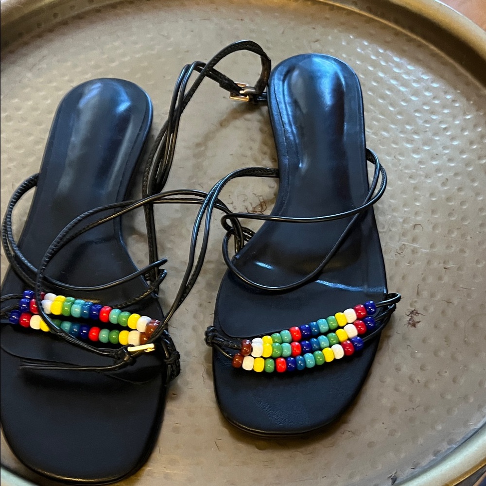 Colorful Beaded Black Sandals